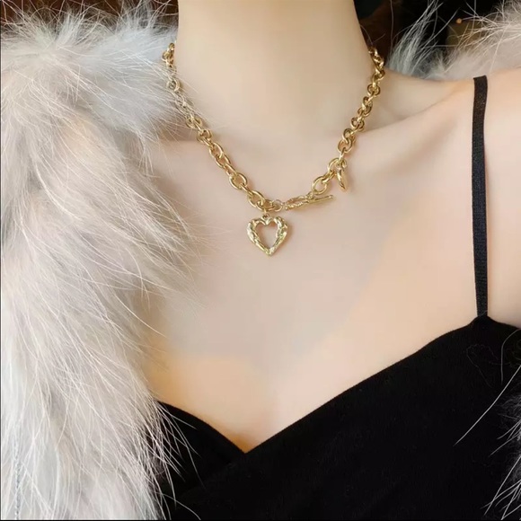 1pcs Heart Circle & Bar Love Pendant Chain Baroque Gold Heart - Picture 4 of 15